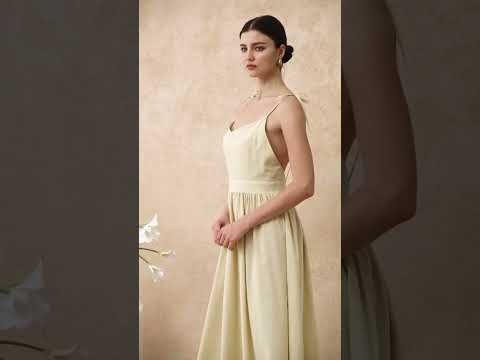 Solid Color Open Back Cotton Cami Dress in Light Yellow