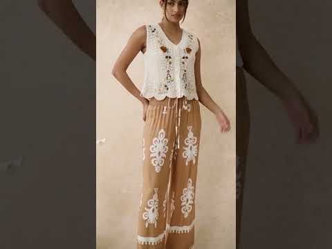 Embroidered Floral Button-Front Crochet Vest