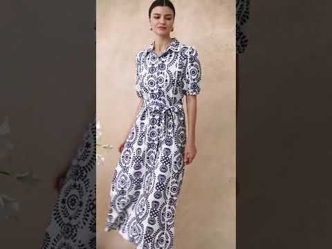 Floral Crochet Stripe Collared Tie-Sash Buttoned Maxi Dress