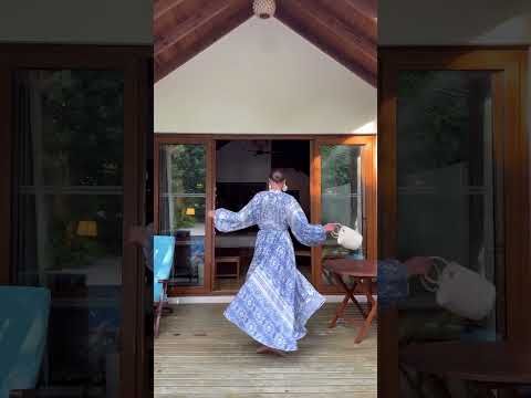 Blue Tile Printed Full Pleats Button Down Asymmetric Maxi Dress