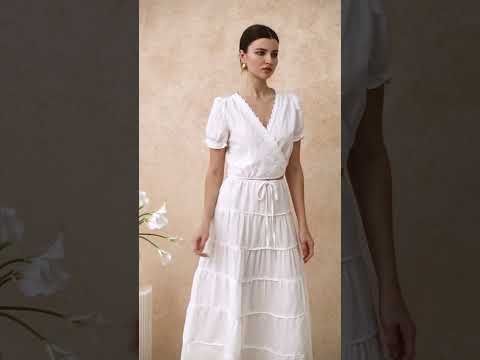 Relaxed Fit Tie-Waist Tiered Maxi Skirt in White