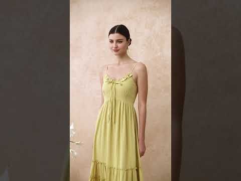 Shell Accent Ruffle Detail Cami Dress in Mustard