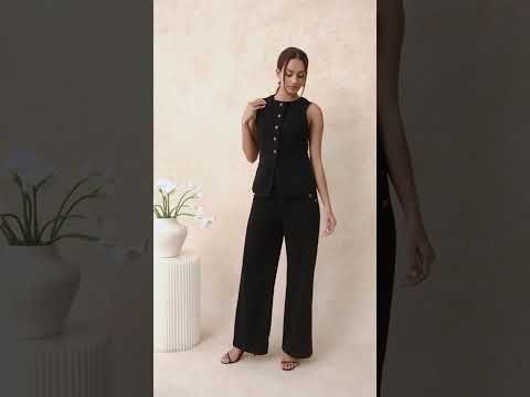 Fake Welt Pocket Button-Up Denim Vest in Black