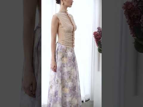 Rhinestone Decor Double-Layered Mesh Ruffle Sleeveless Top in Apricot