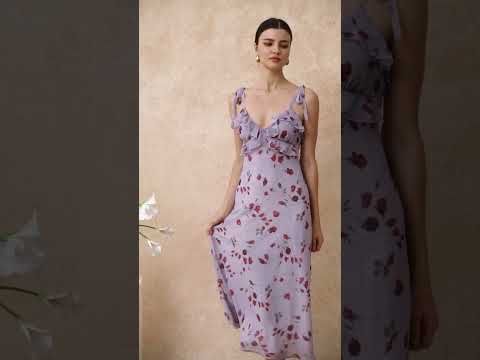 Rose Bud Printed Ruffle Chiffon Cami Dress