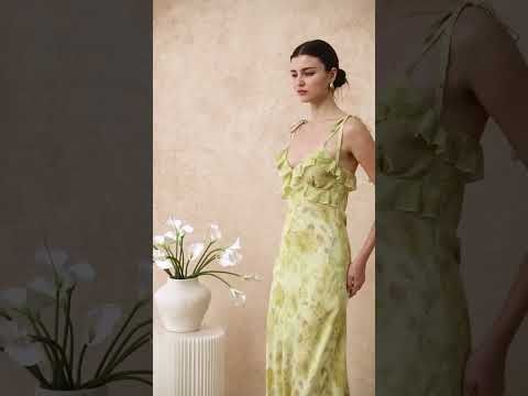 Yellow Floral Printed Ruffle Chiffon Cami Dress