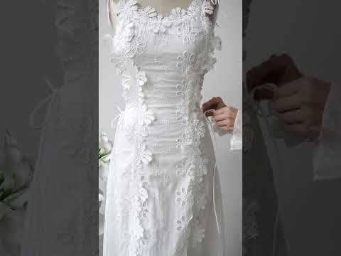 3D Floral Embroidered Lace-Up Cami Maxi Dress