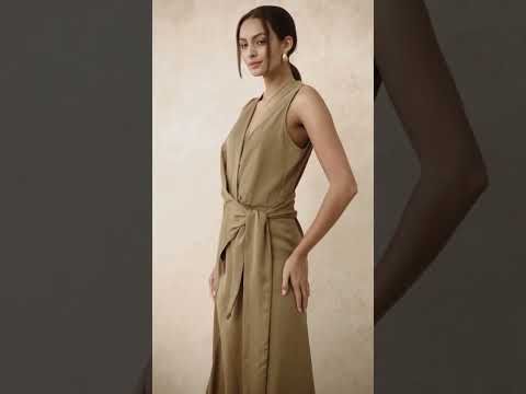 Vintage Elegance Wrap Front Sleeveless Maxi Dress in Brown
