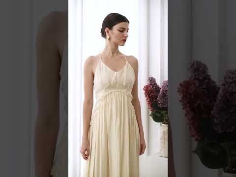 Open Back Ruffle Halter Neck Maxi Dress in Apricot
