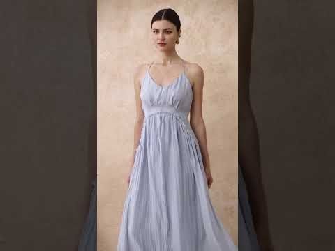 Open Back Ruffle Halter Neck Maxi Dress in Dusty Blue