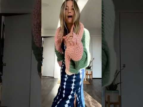 Color Blocked Hand-Knit Chunky Cardigan in Green