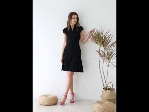 Pleated Sleeveless Wrapped Knit Dress in Black