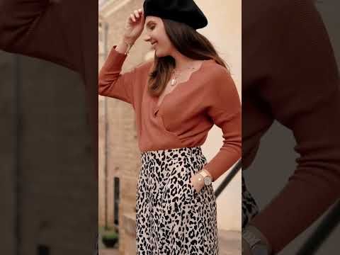 Cafe Time Wavy Wrap Knit Top in Caramel