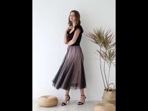 Mixture Color Panelled Tulle Maxi Skirt in Black Halloween Costumes