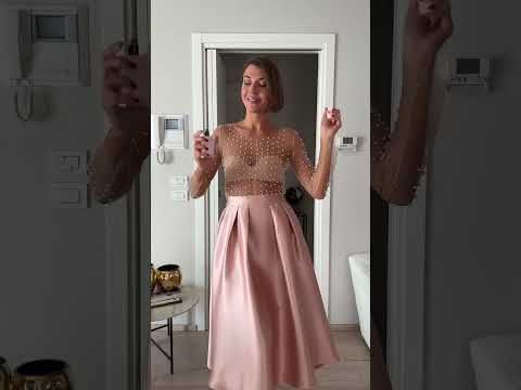 Full Pearl Embellished Sheer Mesh Top in Tan