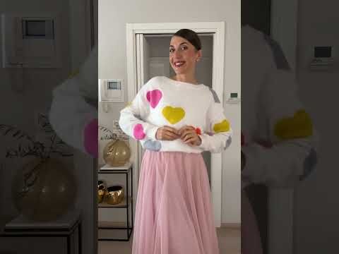 Colorful Heart Pattern Fuzzy Knit Sweater