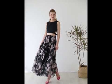 Pink Rose Watercolor Maxi Skirt