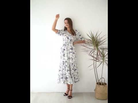 Navy Floral Frilling Wrapped Dress