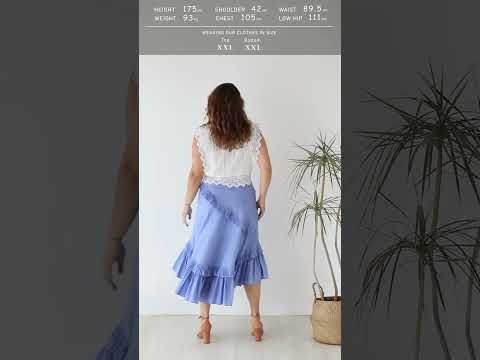 Applause of Ruffle Tiered Frill Hem Skirt in Blue Stripes