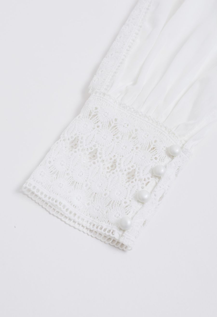Victorian Elegance Cutwork Lace Maxi Dress in White