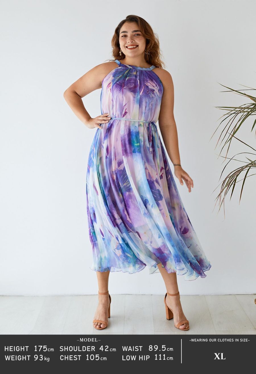 Floral Watercolor Maxi Slip Dress in Violet
