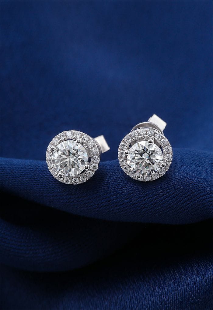 Rounded Glittering Moissanite Diamond Earrings