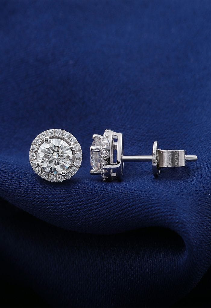 Rounded Glittering Moissanite Diamond Earrings