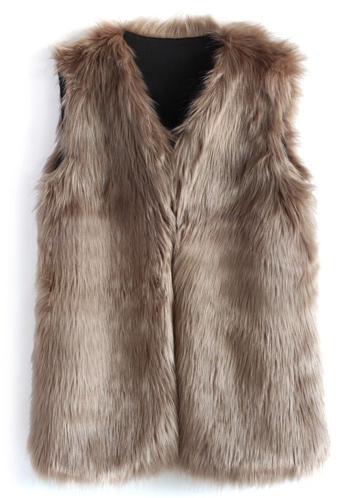 Mid-Length Brown Faux Fur Vest