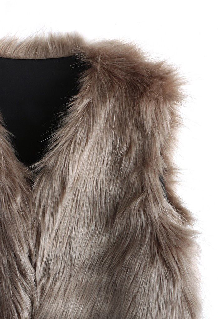 Mid-Length Brown Faux Fur Vest