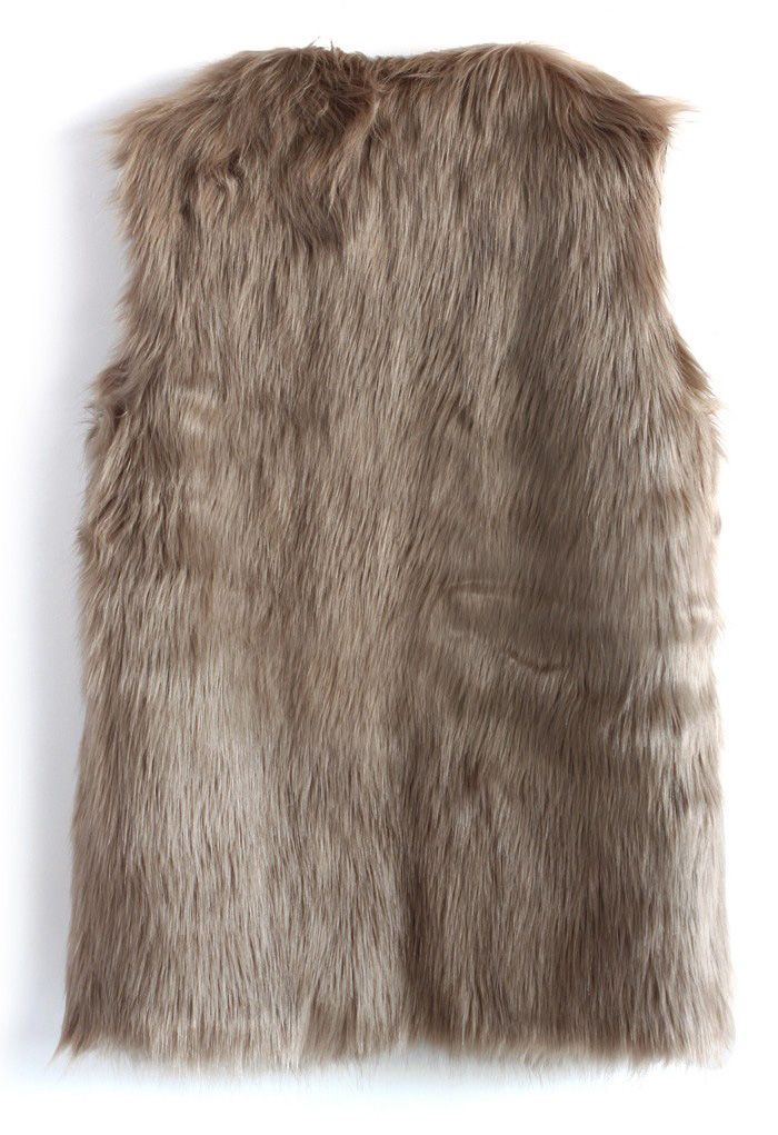 Mid-Length Brown Faux Fur Vest