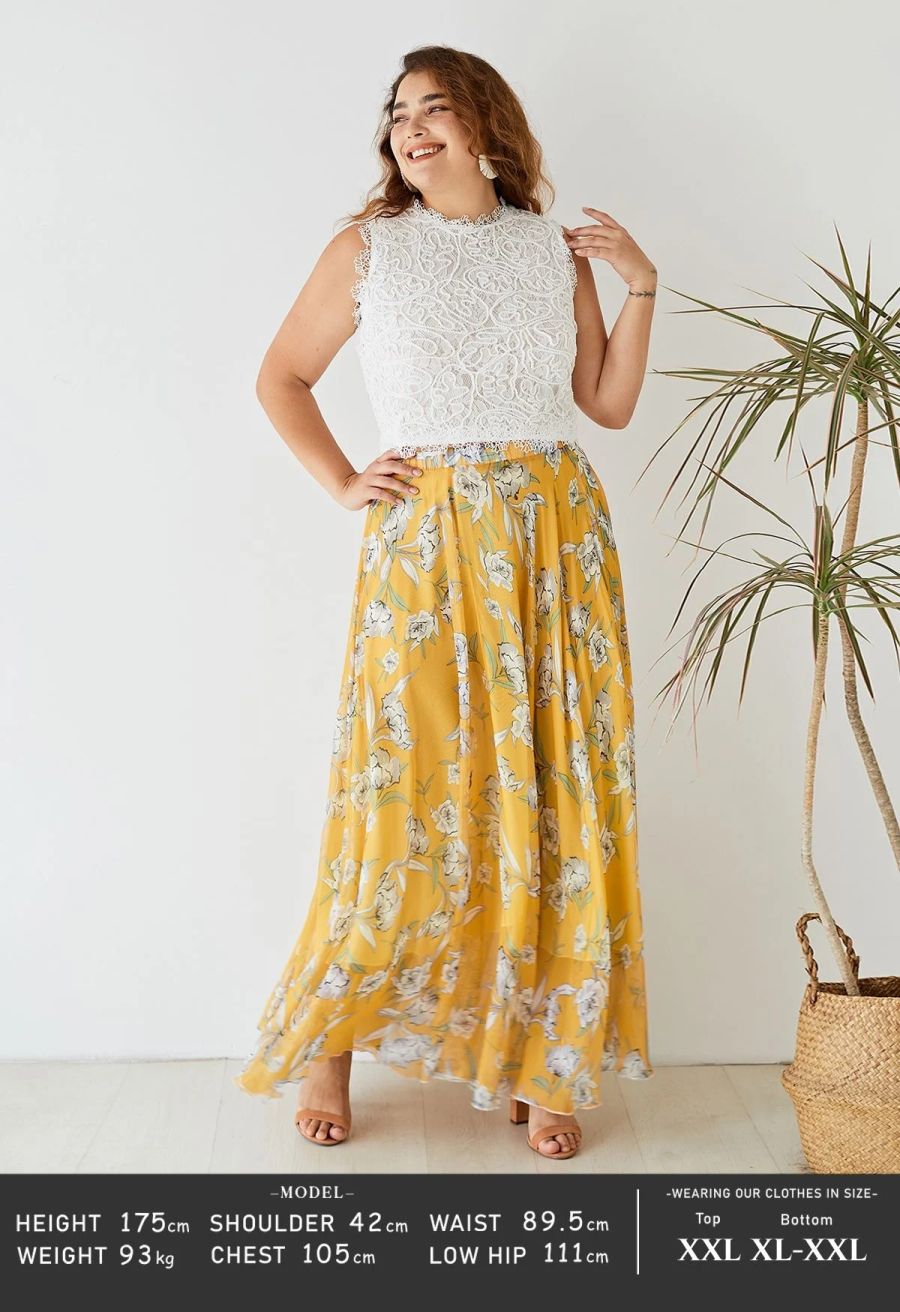Flower Season Chiffon Maxi Skirt in Yellow
