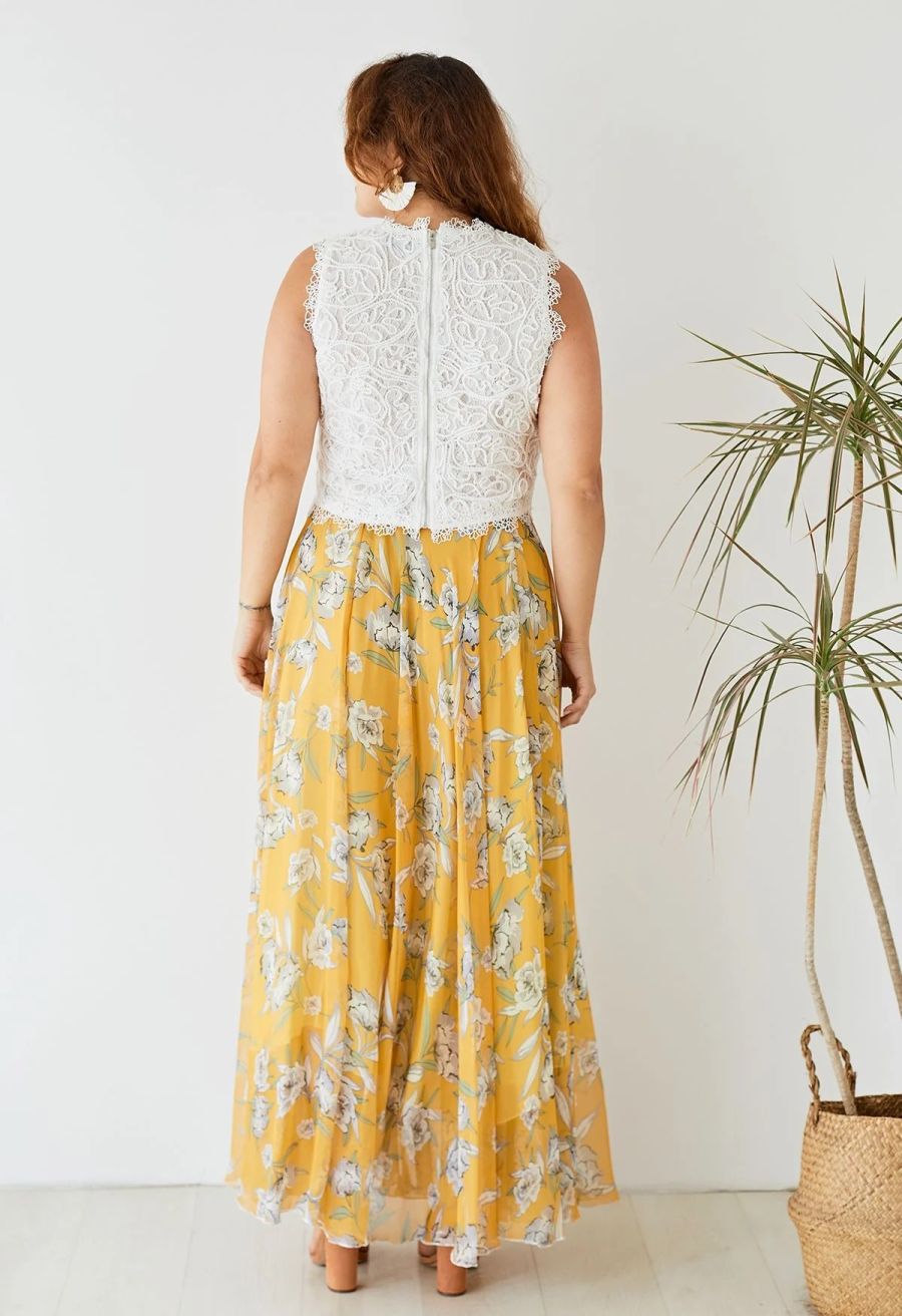 Flower Season Chiffon Maxi Skirt in Yellow