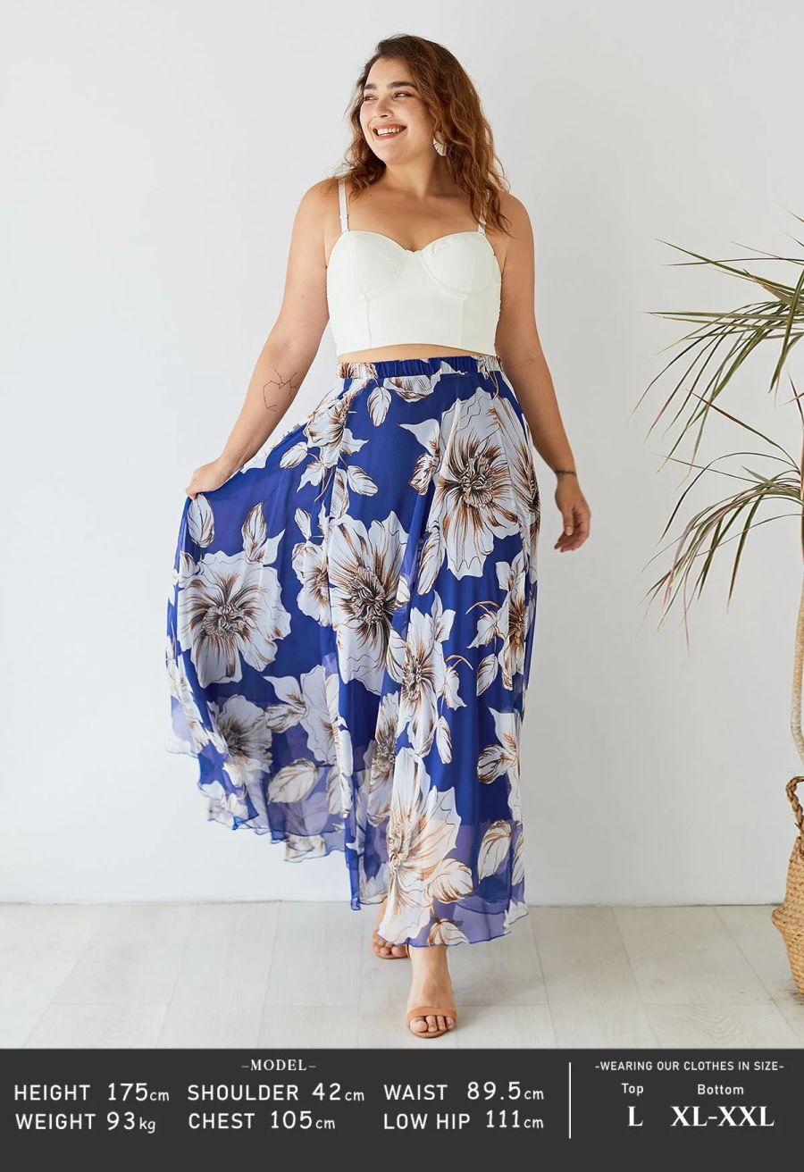 Marvelous Floral Maxi Skirt in Blue
