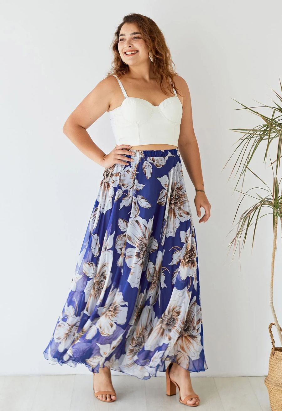 Marvelous Floral Maxi Skirt in Blue