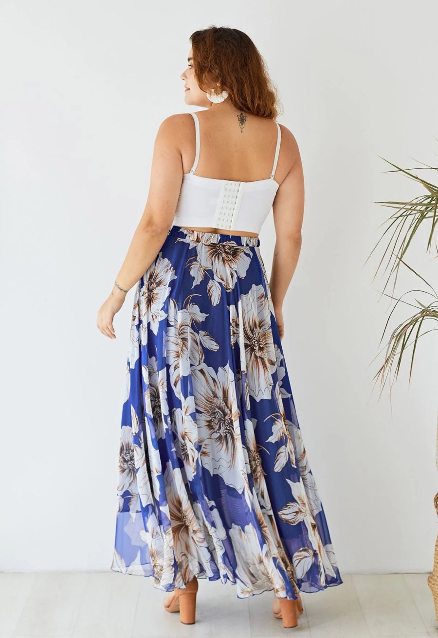 Marvelous Floral Maxi Skirt in Blue