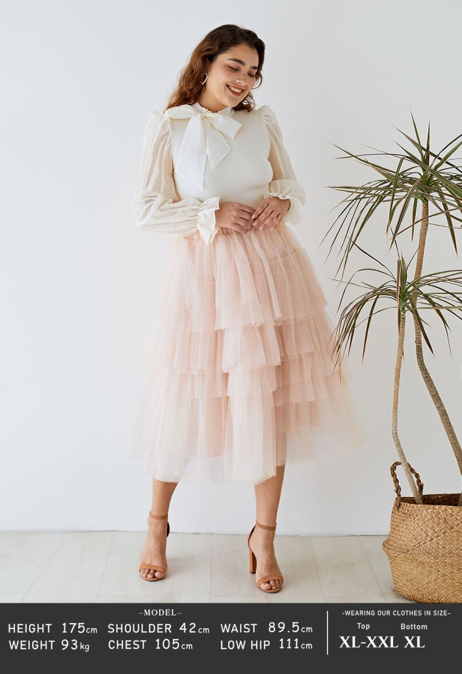 Detachable Bowknot Spliced Knit Top in Cream