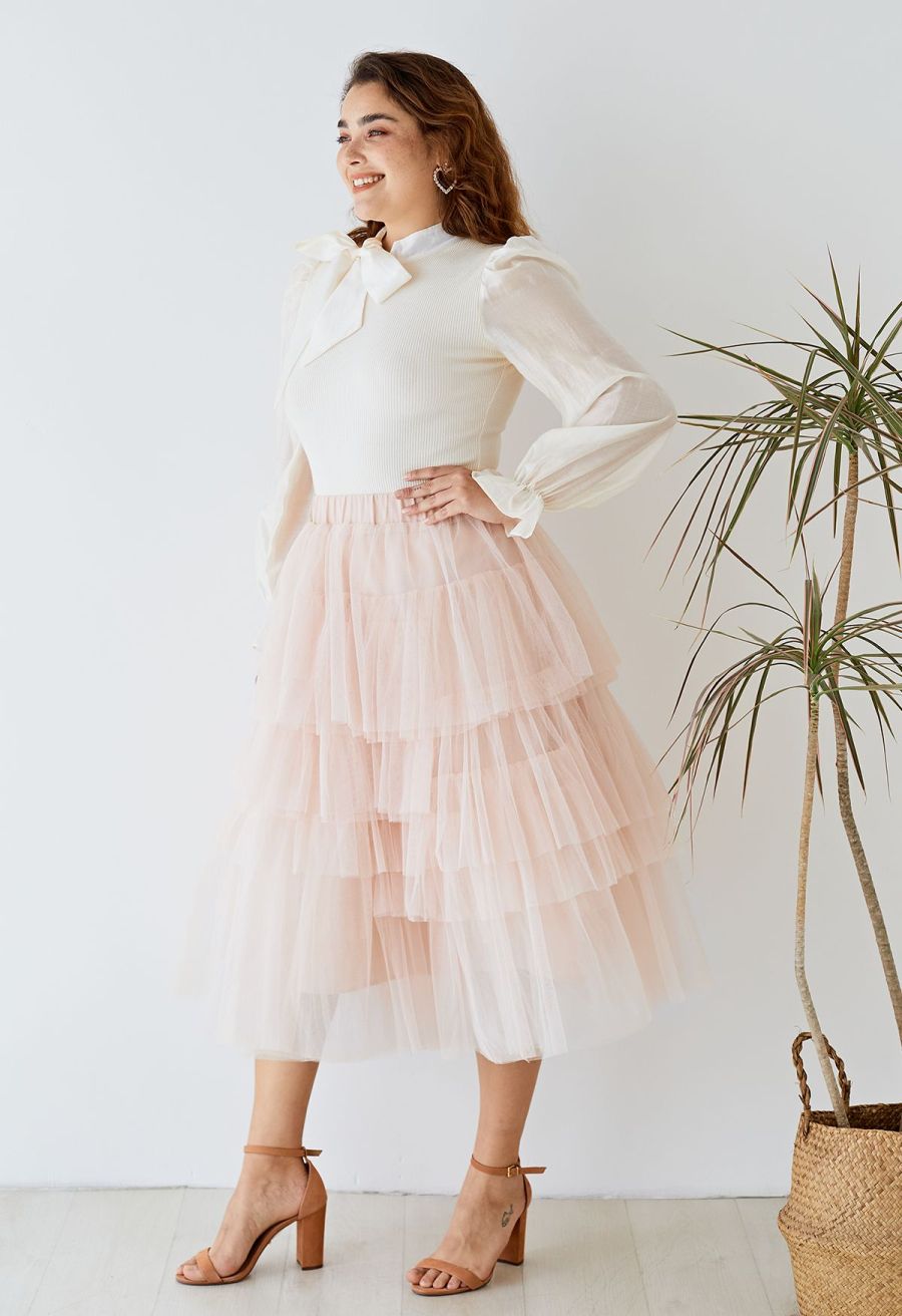 Detachable Bowknot Spliced Knit Top in Cream