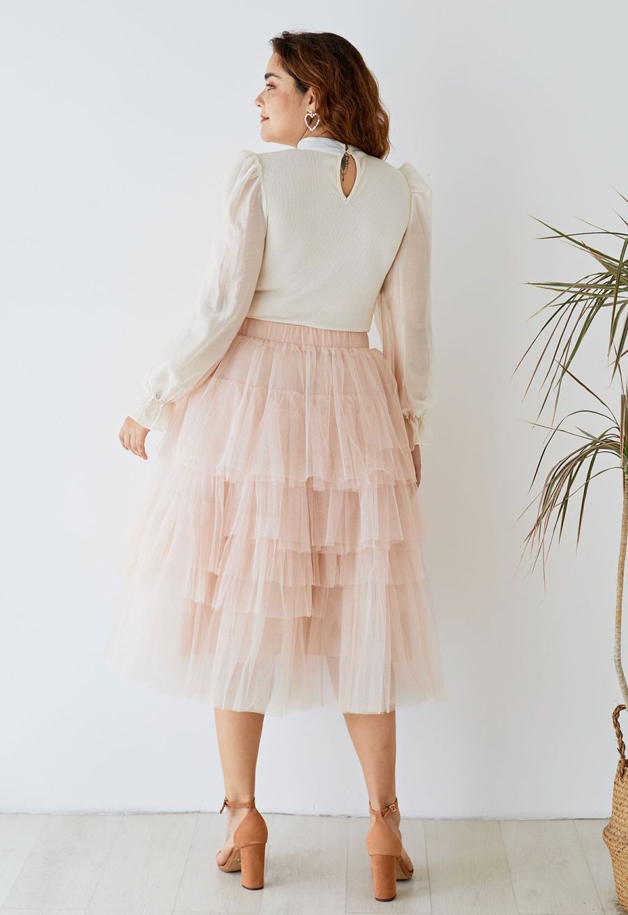 Love Me More Layered Tulle Skirt in Nude Pink