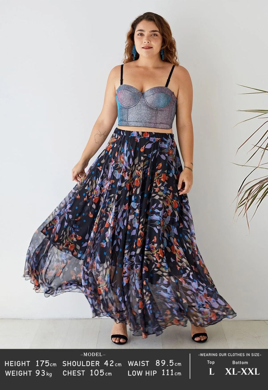 Blooming Calla Lily Watercolor Maxi Skirt in Black