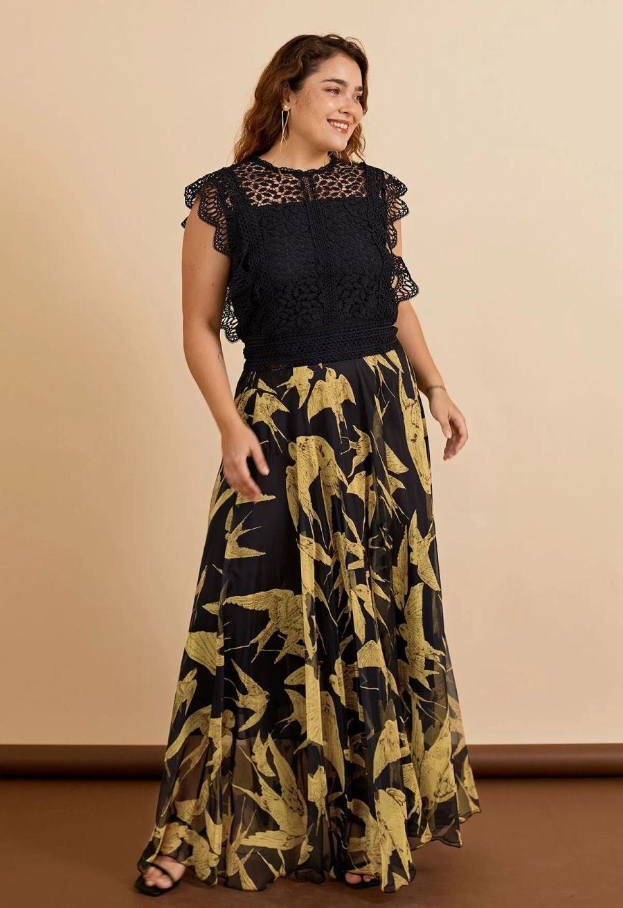Swallows Print Maxi Skirt 