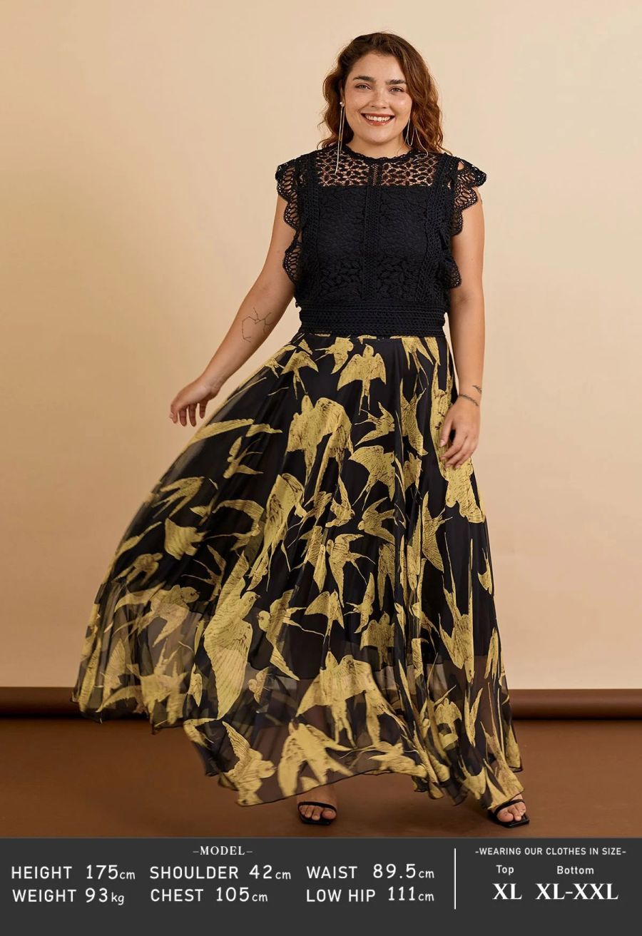 Swallows Print Maxi Skirt 