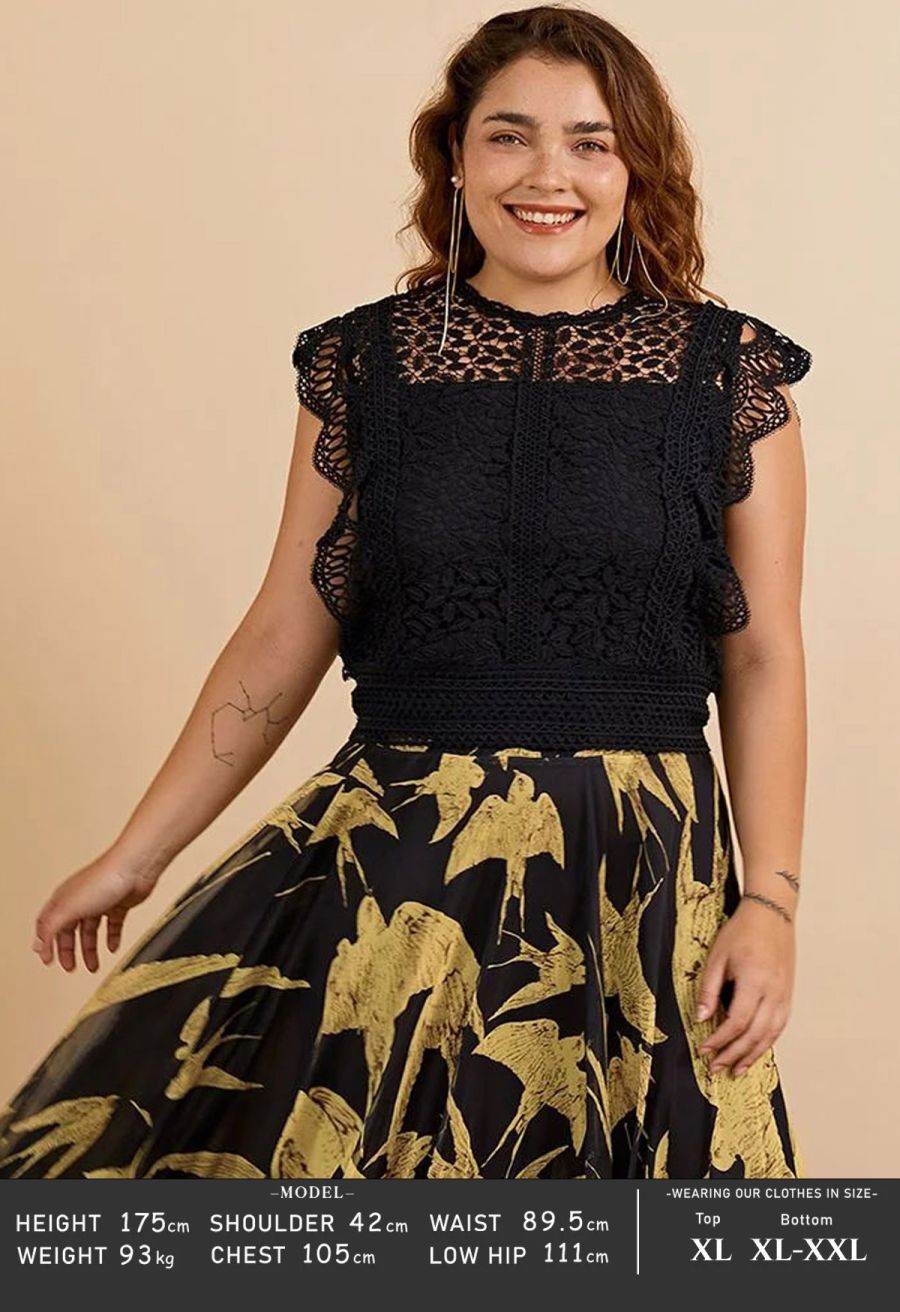 Falling Leaf Crochet Sleeveless Top in Black