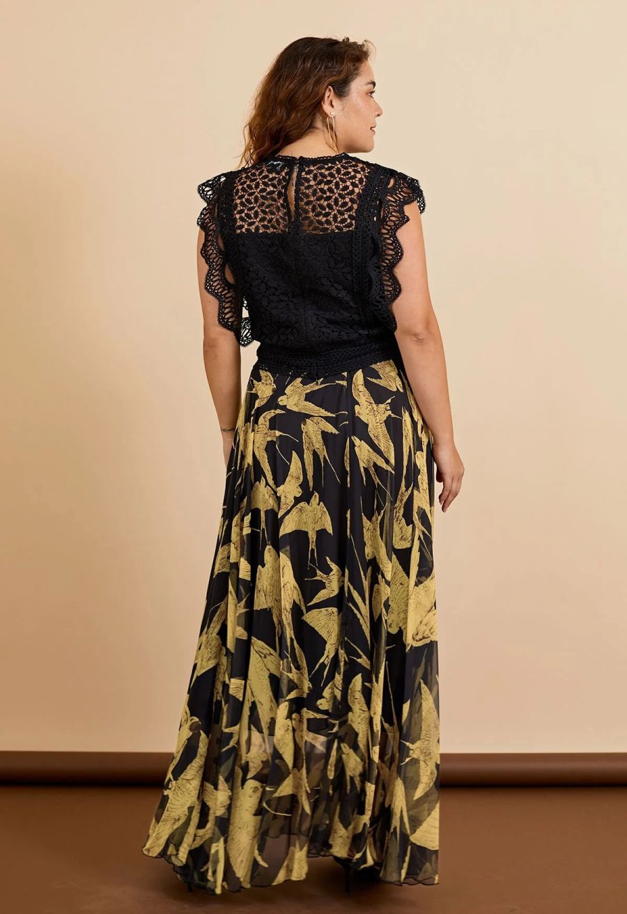 Swallows Print Maxi Skirt 