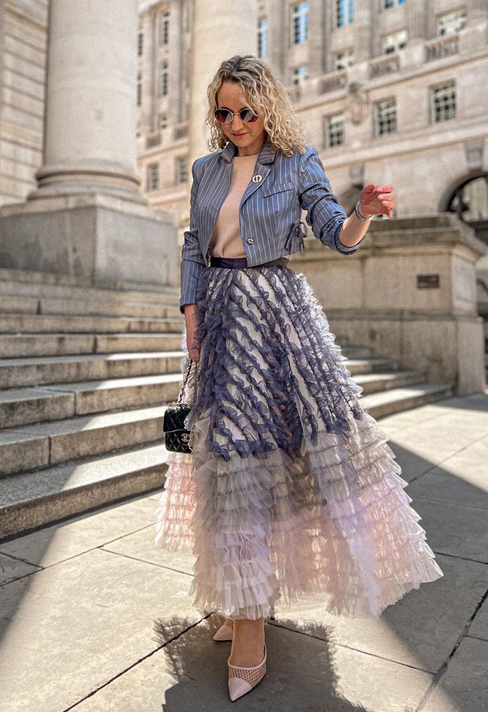 Gradient Tiered Ruffle Mesh Tulle Maxi Skirt