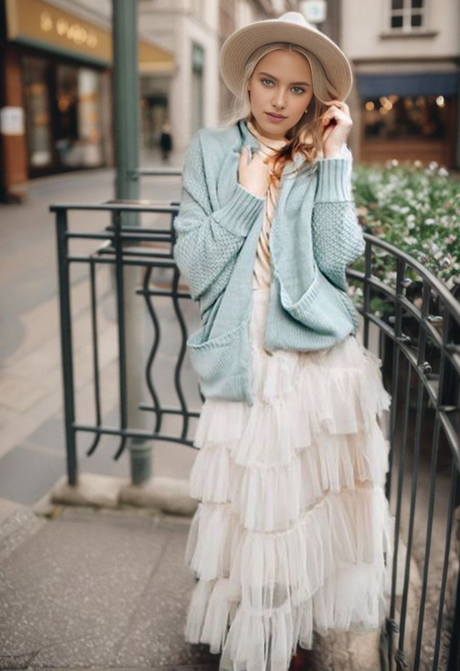 Open Front Drape Knit Cardigan in Blue
