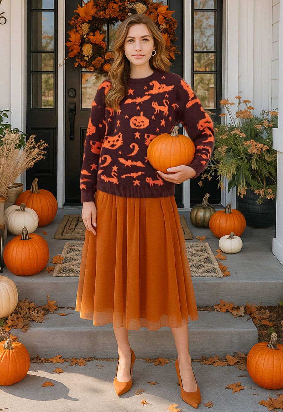 Enchanting Halloween Theme Knit Sweater