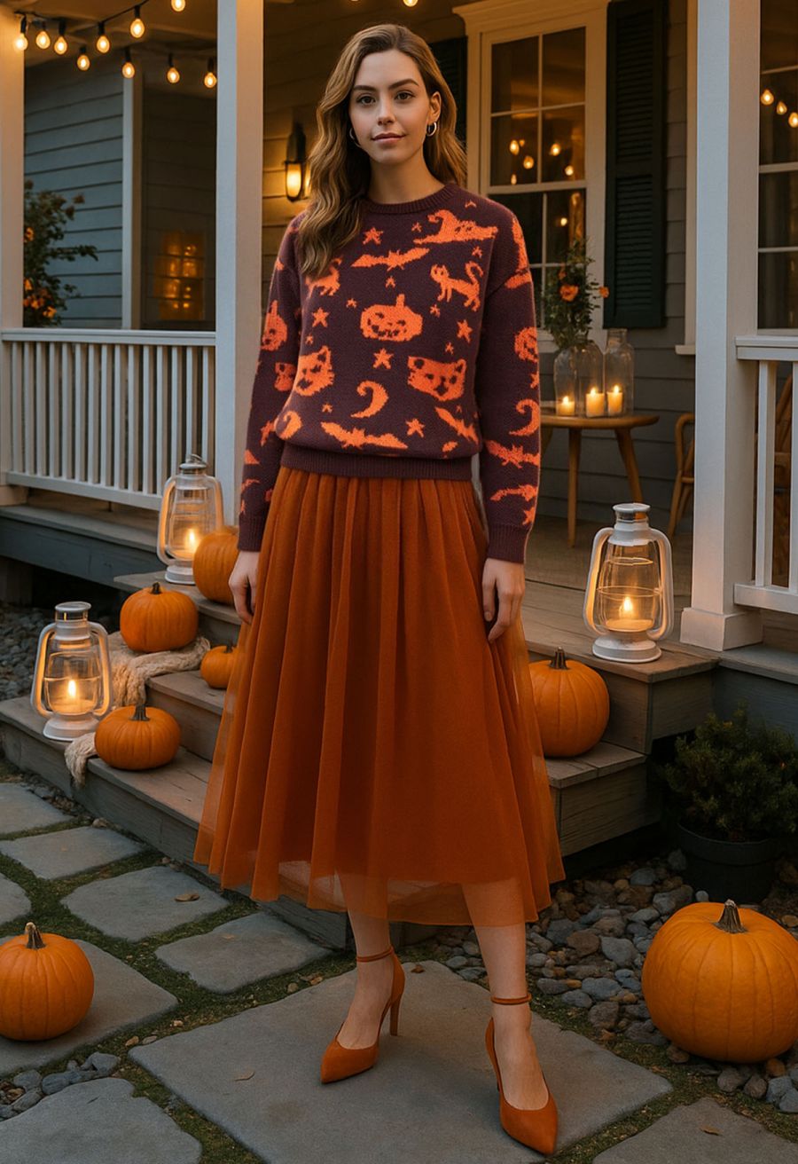 Enchanting Halloween Theme Knit Sweater
