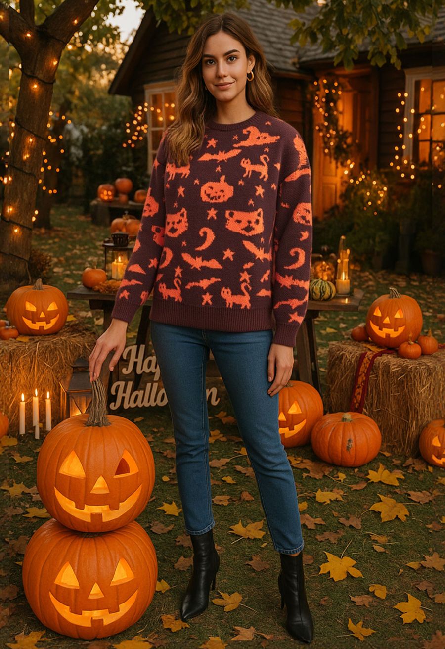 Enchanting Halloween Theme Knit Sweater