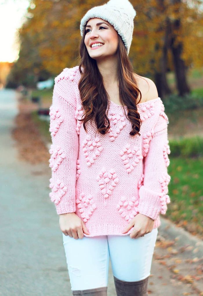 Knit Your Love V-Neck Sweater in Pink