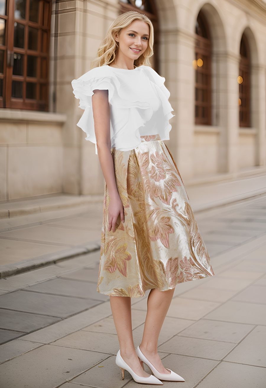 Exaggerated Organza Ruffles Sleeveless Top in White